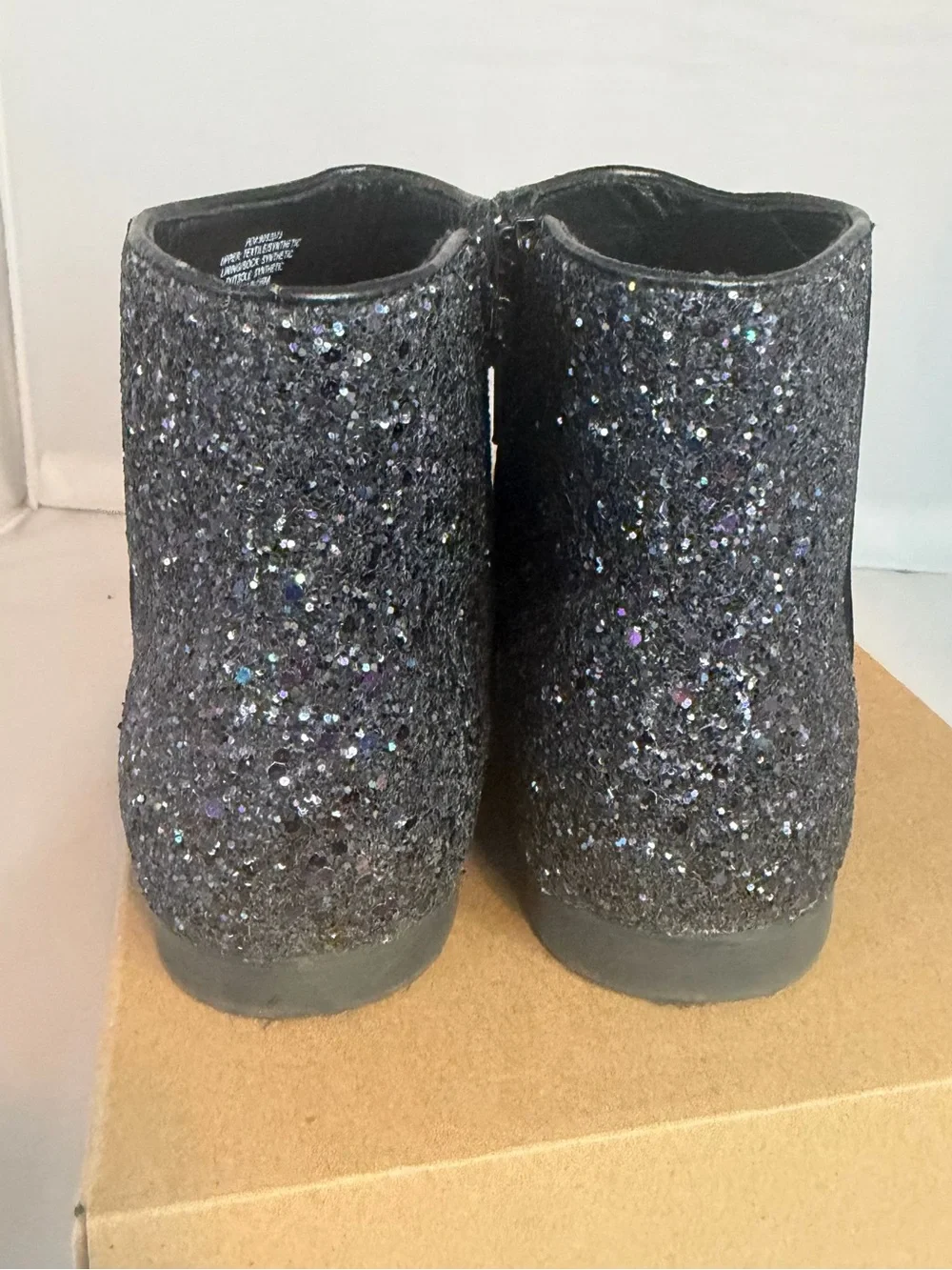 Crewcuts Black Suede Ankle Boots with Glitter Heel